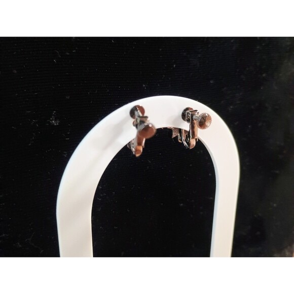 Vintage Rhinestone Screw Back Earrings Blue and Clear Stones Black - Picture 4 of 4